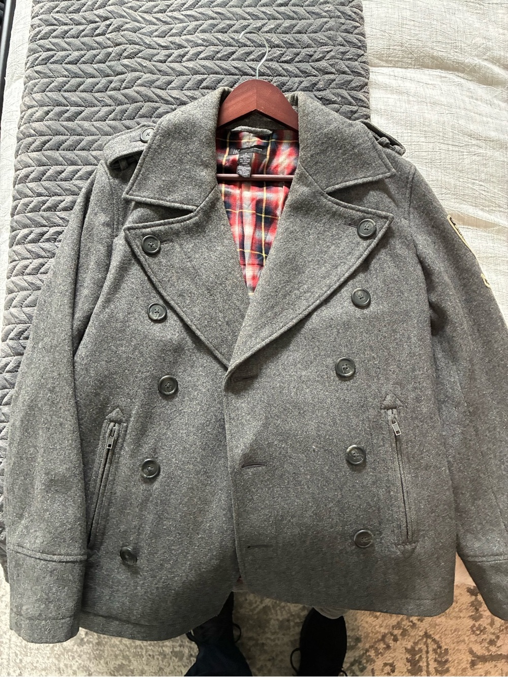 INC International Concepts Men's Gray Double-Breasted Pea Coat